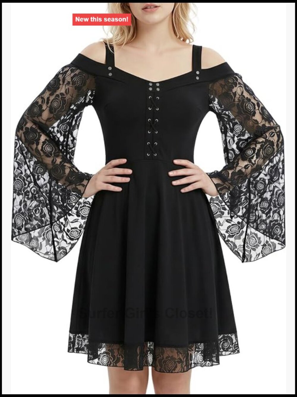 Women's Plus Size Steampunk Gothic Swing Dress Off Shoulder Lace Half Sleeve